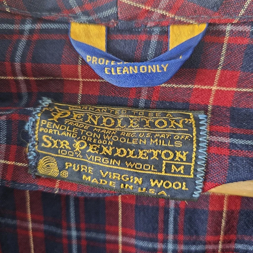 Vintage Pendleton Virgin Wool Robe Navy Red Plaid Belted Medium Portland OR #4